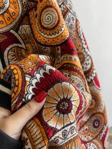 1入女式秋冬2023新款波斯花紋仿羊絨提花保暖圍巾兼披肩，適合日常使用 - 橘色 - 查看 4