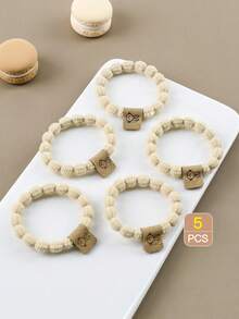 5入組兒童米色兔子造型高彈力髮帶 - 彩色 - 查看 6