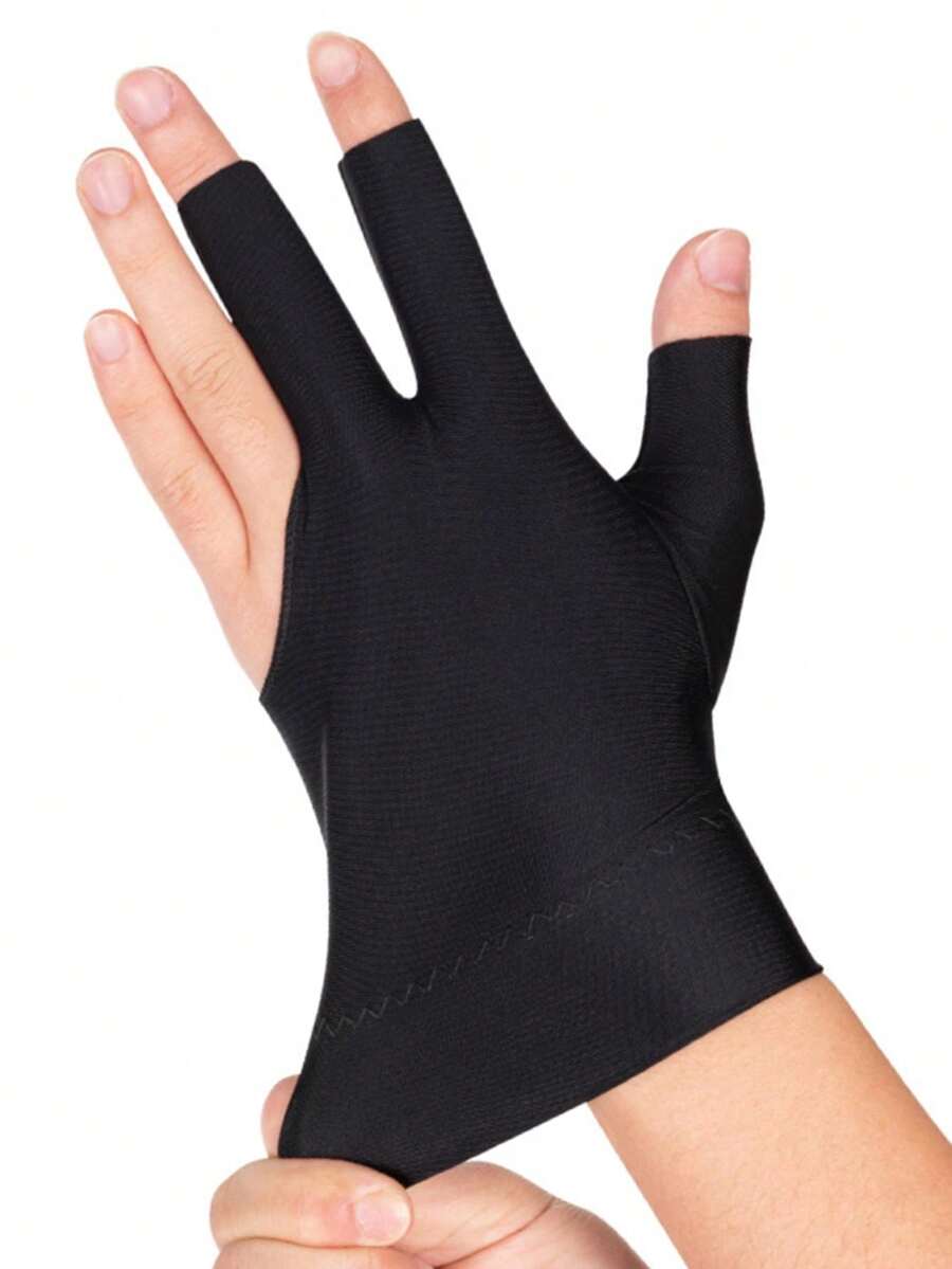 1pc Professional Billiards Glove With Exposed Fingers, For Left Hand Men And Women, Black High Elasticity Pool Glove - Black - View 1