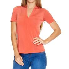 Blusa Mujer Moda Casual Lisa Cuello V Manga Corta Coral - Naranja Coral - Ver 1