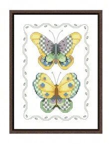 1套十字繡套件,蝴蝶配對,卡通圖案,diy手工用品,刺繡工藝 - 白色 - 查看 1