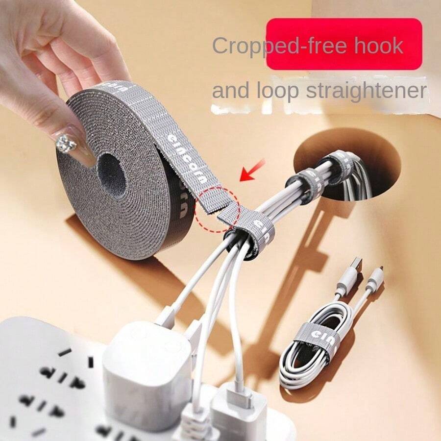 Cable Organizer Hook And Loop Strap, Desktop Wire Management System, Adjustable And Durable Cable Ties, Black, 1 Meter - Black - View 1