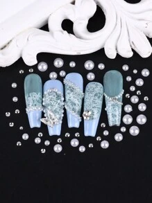 12 格白色半圓形珍珠美甲裝飾銀色半圓形魚子醬珠,混合尺寸平背珍珠指甲吊飾 Diy 工藝美甲配件首飾 - 白色 - 查看 8