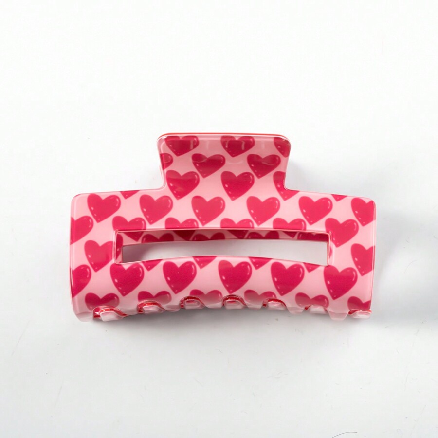1 Pc Woman Pink Love Printing Cute Valentine'S Day Gift Hair Claws