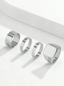 1入歐美風輕反光金屬戒指套裝,簡單時尚,適用於日常晚會 - 銀色 - 查看 4