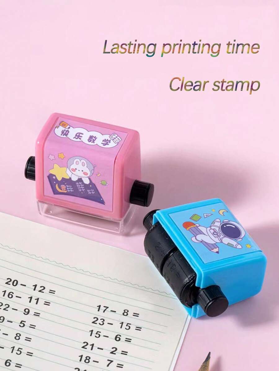 1個數學挑戰減壓玩具,具有加法和減法練習印章和滾輪 - 藍色 - 查看 1