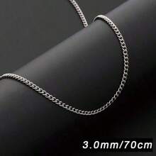 1 條 3.0 毫米 * 70 公分男士金屬鏈條項鍊,時尚鈦鋼扭鏈,不鏽鋼側鏈 - 銀色 - 查看 4