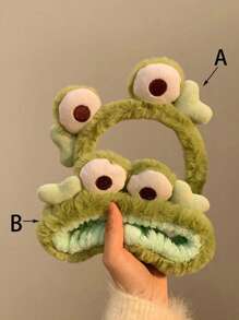 DIYPLUS 2pcs Cute Frog Design Fluffy Hairbands For Girls, Suitable For Daily Wear And Facial Cleansing (Can Be Purchased Separately)