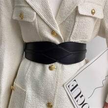 1pc Women's Black Waistband With Elasticity New Retro Fashion Decorative Belt - Black - View 1