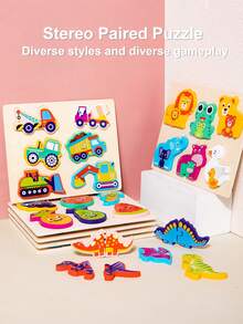 1件兒童早期教育動物水果配對拼圖板益智玩具木質大面板拼圖親子互動,適合孩子認識事物 - 親子動物 - 查看 4