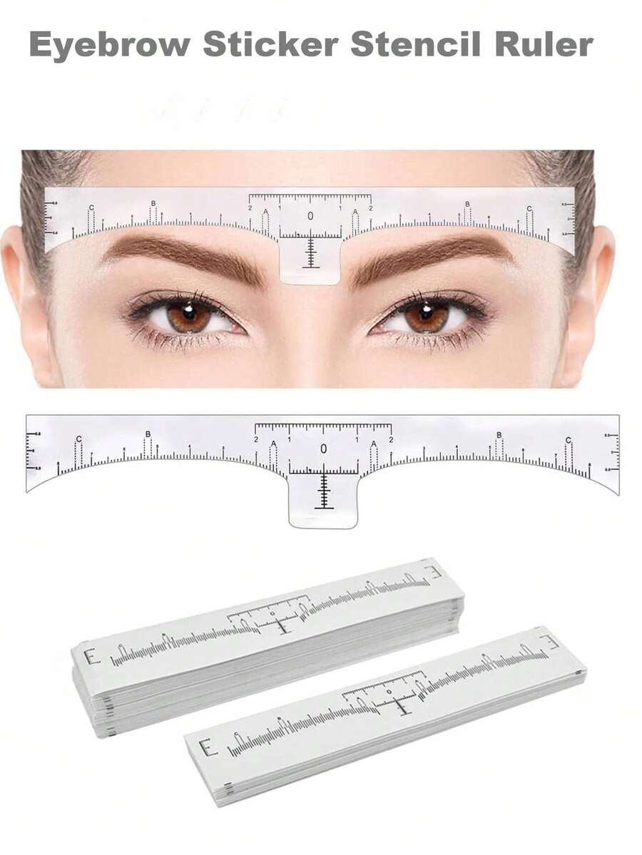 10pcs Disposable Tattoo Eyebrow Ruler Sticker, Transparent Adhesive Measuring Tool For Eyebrow Microblading, Permanent Makeup, Tattooing, Beauty Tool - White - View 1