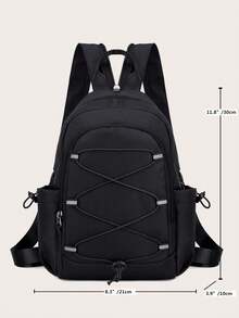 新款男士簡約多用途純色商務背包,時尚束口裝飾大學書包,防水校園電腦袋,寬大容量便攜多功能小型運動袋,適用於戶外露營旅行 - 黑色 - 查看 7