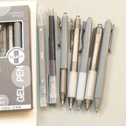 7 Piezas/set Bolígrafos Con Botón Pulsador Valor Alto De Color Y Tinta De Secado Rápido Para Ejercicios Japoneses En Una Caja