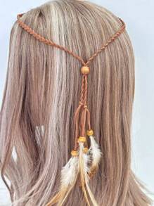 Boho 1入組女士波西米亞風格多彩羽毛時尚頭帶裝飾 - 咖啡 - 查看 1