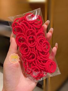 1pack(100pcs) Children's Red Basic Hair Ties - Red - View 1