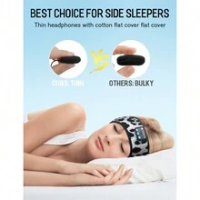睡眠耳機頭帶音樂頭帶無線帶頭帶耳機,薄款高清立體聲揚聲器,適用於側身睡眠、運動、瑜伽、旅行等 - 黑與白 - 查看 2
