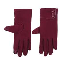 1只酒紅色女款冬季保暖偏車手套,防滑觸控自行車手套 - 酒紅色 - 查看 1
