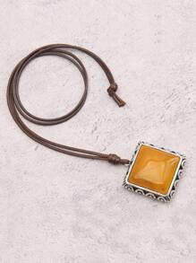 1條個性化時尚3d方形雕刻綠色亞克力男士項鍊,情侶項鍊,日常和約會配飾(石紋可能有所不同) - 方形雕花 - 查看 9