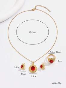 4入組閃亮奢華風格的花狀立方氧化鋯戒指、耳環、項鍊珠寶套裝,適用於女性 - 彩色 - 查看 9