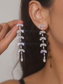 1set Crystal & Cubic Zirconia Silver-Color Drop Earrings - Silver - View 1
