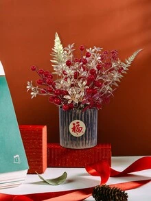 1PC Simulation New Year Holly Fruit Fu Leaf Potted Home Chinese New Year Decoration Mascot Spring Festival Gift - Multicolor - View 8