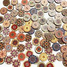 50pcs/Pack Colored Drawing Totem Flowers Wooden Button DIY Crafts Handwork Sewing Decoration Buttons - Multicolor - View 6
