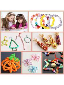 1300+ 件 DIY 儿童工艺品珠子友谊手链套件，配有小马珠子字母珠子和松紧绳、彩色饰物，用于定制项链手链和珠宝装饰 - 彩色 - 查看 4