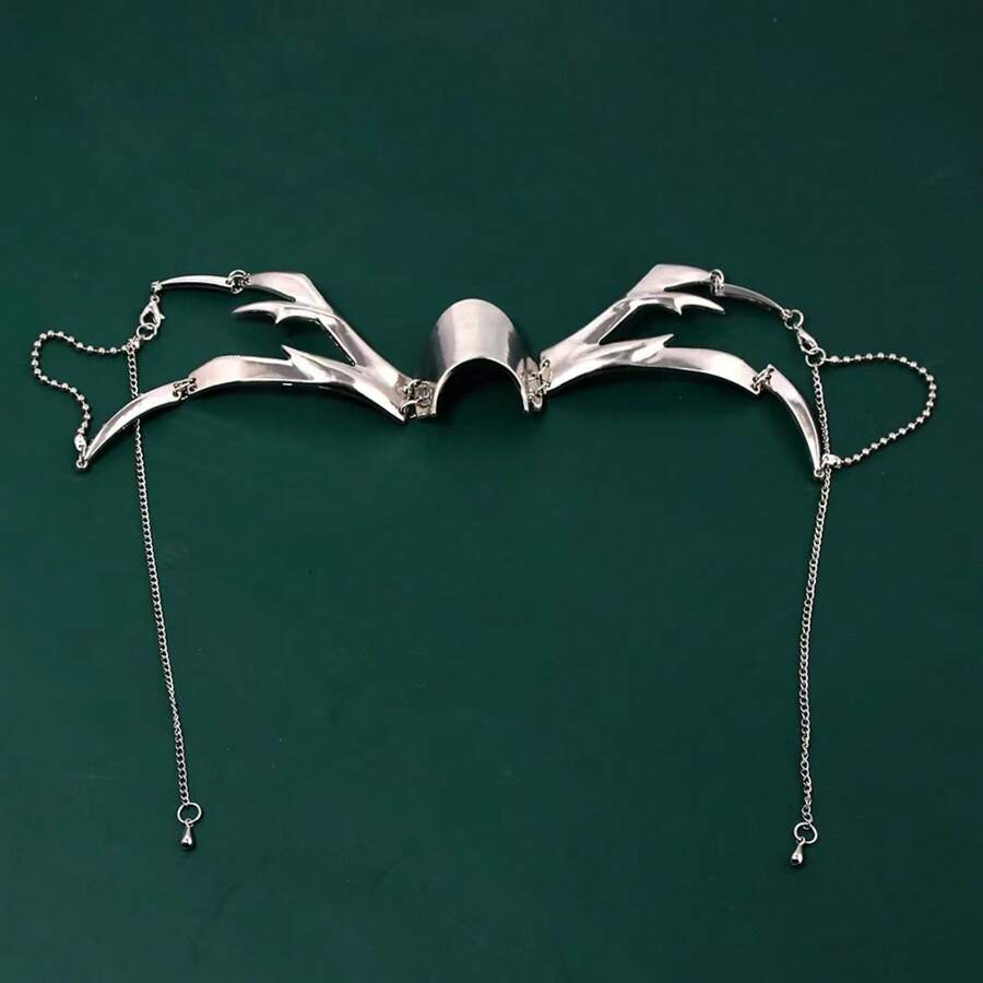 Cross-Border Creative Masquerade Party Face Mask & Necklace, Personalized Punk Style Adjustable Face Jewelry - Silver - View 1