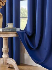 1pc/2pcs Grommet Blackout Curtains, Outdoor Blackout Curtains, Home Blackout Curtains, Kitchen Curtains, Room Decor Curtains, Outdoor Decor Curtains, Window Decor Curtains, Black Curtains, White Curtains, Blackout Curtains, Thermal Insulated Curtains, Solid Color Minimalist Modern Polyester Blend Polyester Fiber Bedroom Living Room Balcony Grommet Curtains - Blue - View 7