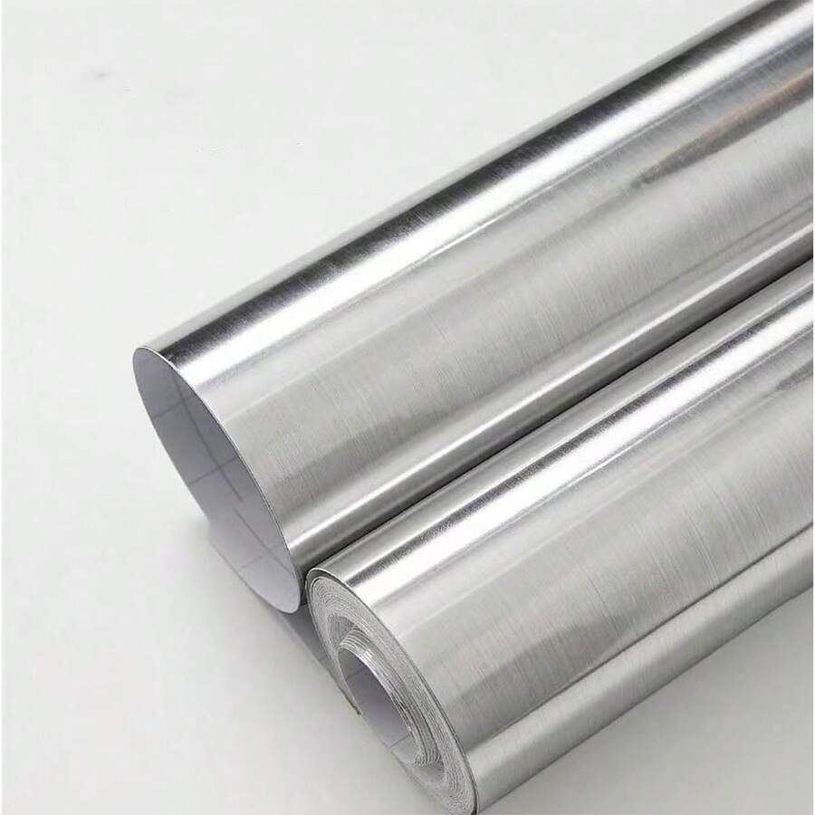 1 捲拉絲銀色壁紙紋理接觸紙用於櫥櫃自黏可拆卸紋理銀色不銹鋼接觸紙防水銀色接觸紙裝飾 - 銀色 - 查看 1