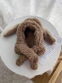 1pc Autumn And Winter New Children's Rabbit Ears Integrated Hat For Boy And Girl Plush Warm Cross Children's Hat - Khaki - View 1