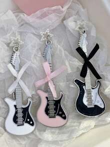 1入可愛y2k风赏樱蝴蝶结,樱花粉色,星星圖案发夹,適用於側腰和吉他 - 白色 - 查看 4