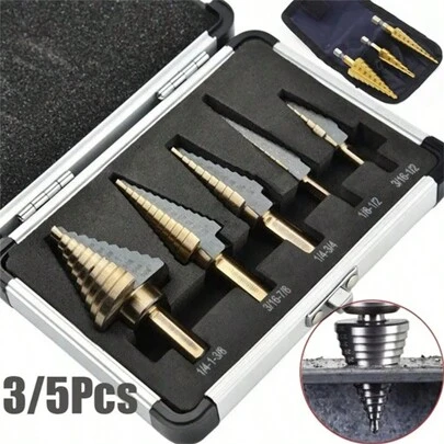3/5 Pcs HSS COBALT MULTIPLE HOLE 50 Sizes STEP DRILL BIT SET With Aluminum Case/Pouch,Tool Accessories