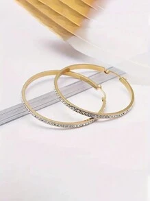 1對歐美時尚百搭不銹鋼圓形大耳環,鈦鋼鑽石18k金鑽石誇張耳環和耳針 - 金色鑲鑽耳環 - 查看 3