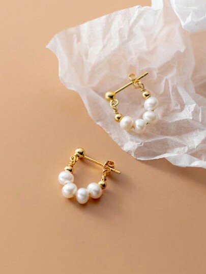 1 pereche de cercei cu perle din argint, bijuterii elegante pentru femei