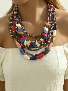 1入復古波西米亞風格彩色木質領鍊,優雅時尚女士和少女的休閒飾品 - 彩色 - 查看 7