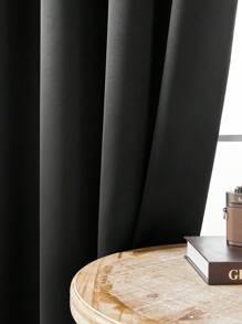 1入戶外或室內用黑白遮光聚酯窗簾（附圓環專口設計）,隔熱,遮光,簡約風格,純色調,適用於臥室/客廳/陽台裝飾 - 黑色 - 查看 6