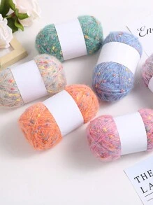 1入組10000cm/3937in彩色杏仁點紗球，手編DIY，彩虹乒乓球混色編織紗，適用於情侶、針織、帽子、毛衣、娃娃、手提袋，重量50g - 紫藍色 - 查看 3