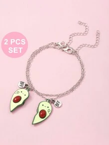 2入組鱷梨形狀的女孩友情手鍊套裝,帶有心形吊墜,合金bff手鍊,最適合當作送給最好的朋友、摯友、姐妹的禮物 - 綠色 - 查看 1