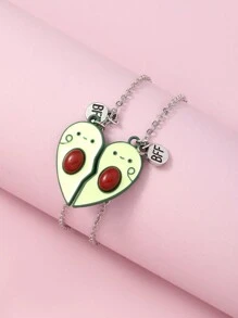 2入組鱷梨形狀的女孩友情手鍊套裝,帶有心形吊墜,合金bff手鍊,最適合當作送給最好的朋友、摯友、姐妹的禮物 - 綠色 - 查看 2