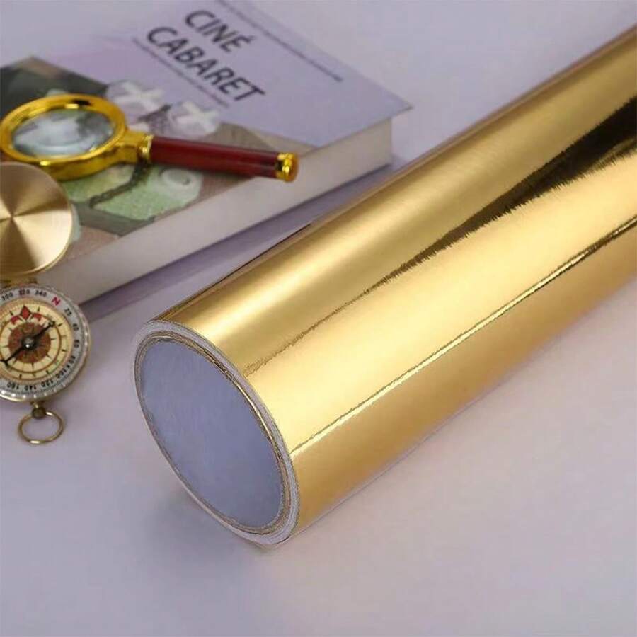 1卷金色不銹鋼電器接觸紙,金色刷紋金屬外觀壁紙,不銹鋼自粘式防水壁紙,diy櫥櫃襯裡裝飾 - 金色 - 查看 1