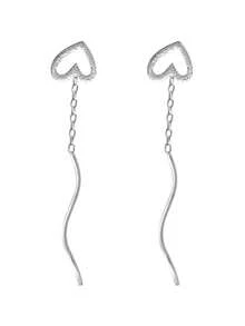 女性時尚迷你甜心流蘇耳環,簡單優雅設計,空心心形和波浪形耳釘和耳線 - 杏色 - 查看 5