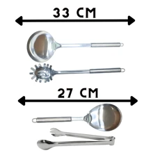 Jogo de Utensílios de Cozinha em Inox Premium  Colher de Arroz + Concha de Cozinha + Pegador de Salada + Pegador de Massas e Amassador de Batatas - Prata - Visão 8