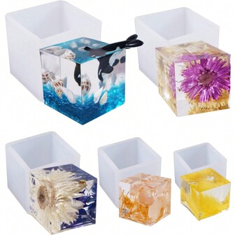5 Sizes Of Cube Silicone Molds, Cube Silicone Molds For Resin Casting, Square Epoxy Resin Molds For DIY Art Resin Candle Soap Production, Home Decoration, Flower Preservation