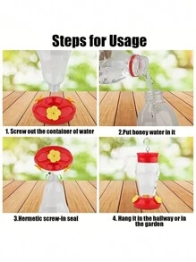 1個塑料蜂鳥餵食器，掛式蜂鳥餵鳥器，鳥類飲水器，後院觀鳥和野生動物用品 - 紅色 - 查看 7