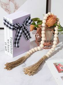 Creative Faux Book Decorative Bookend For Coffee Table, Living Room Miniature Decor With Wooden Beads String 1 Set - Multicolor - View 2