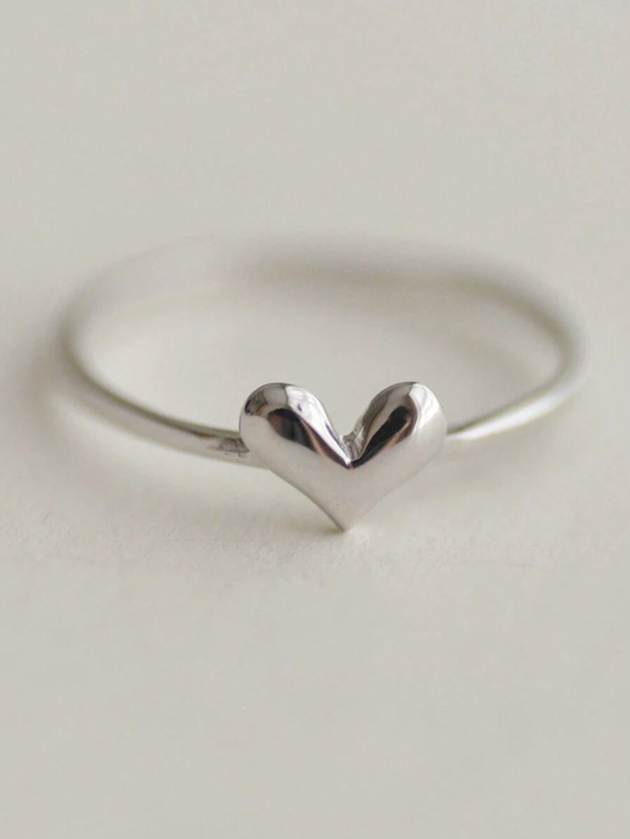 1 pièce Bague en forme de cœur en argent sterling S925, style classique pour femmes pour la Saint-Valentin