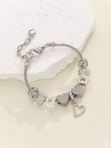 1入組時尚情人節女式愛主題手鍊，雙心珠狀約會手鍊 - 彩色 - 查看 4