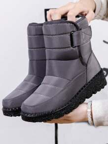 女式中筒雪靴,加厚絨面,圓頭,大尺碼,扁平,防水,防滑,保暖鞋 - 灰色 - 查看 1