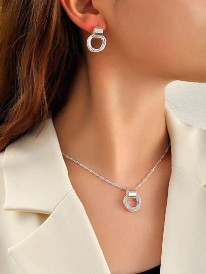 1 Ensemble Collier À Cercle Élégant Et Boucles D'oreilles Assorties, Adapté Pour Une Utilisation Quotidienne Des Femmes